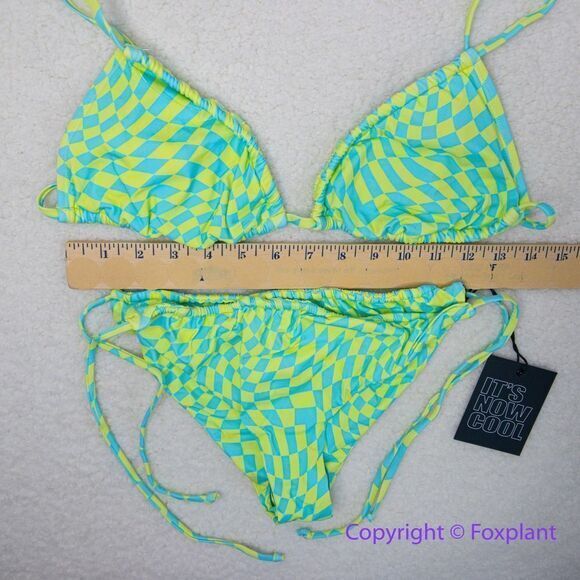 NEW It’s Now Cool x Free People checkered wave lime green blue bikini set,  M - Picture 7 of 16